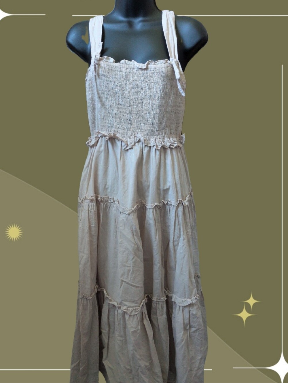 ✨ Neuflora Cotton Smocked Faux Tie Midi Dress Size S